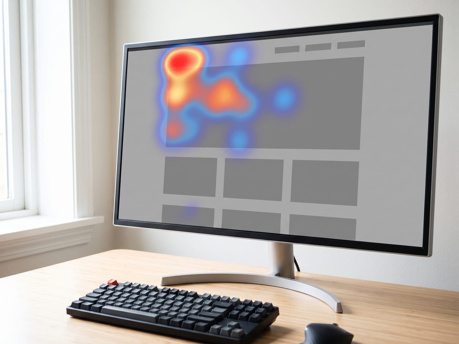 Monitor showing a website heatmap highlighting where attention lands
