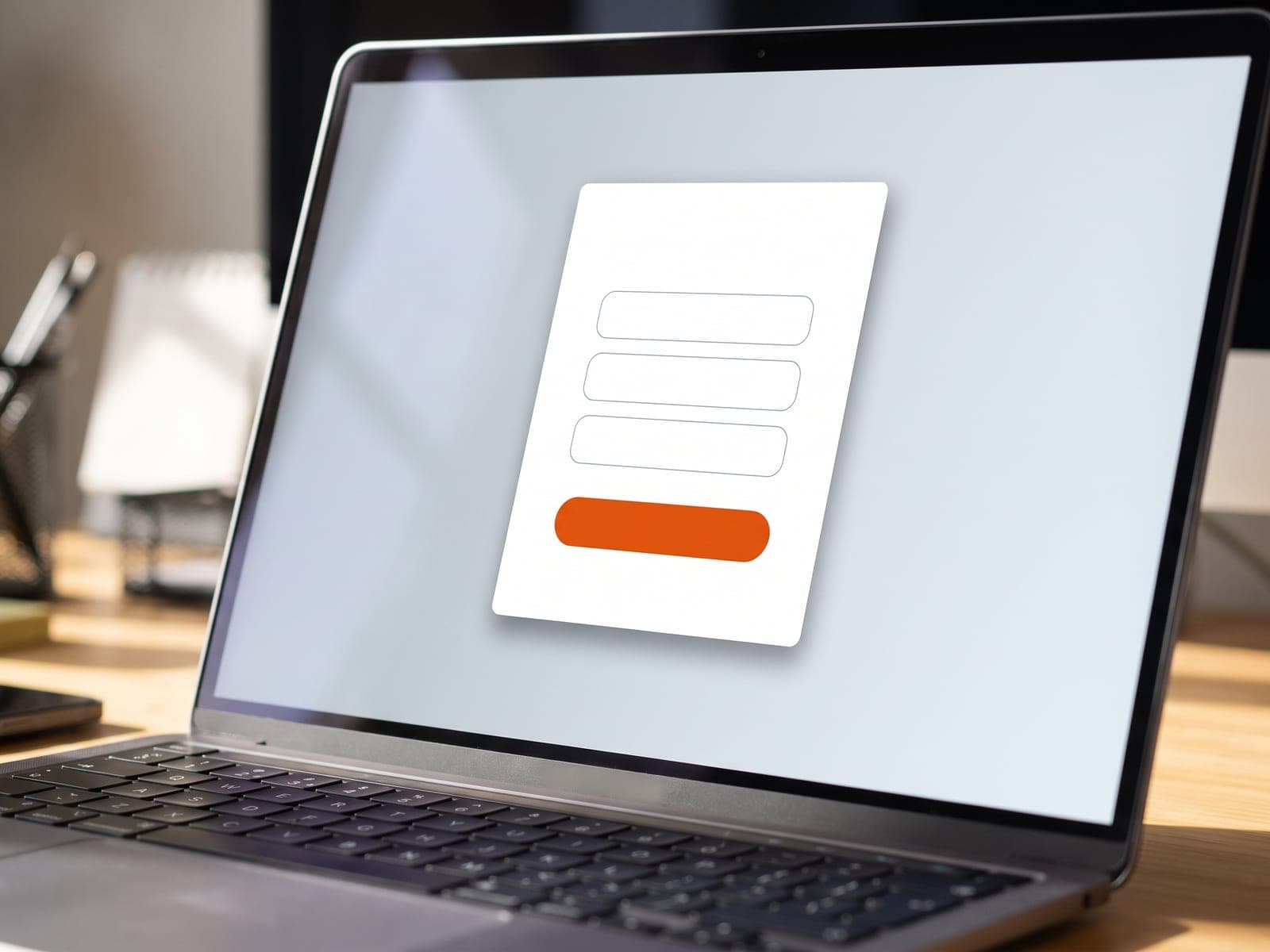 Laptop screen showing a short lead capture form and a call to action button